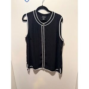Liz Claiborne Career Womens XL Black Sleeveless Blouse Contrast Piping Top Shell